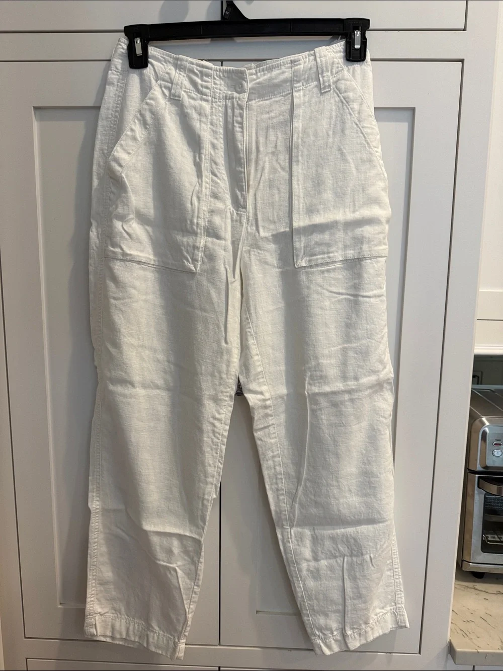 J. Crew White Cropped Linen-Blend Utility Pants. Size 4